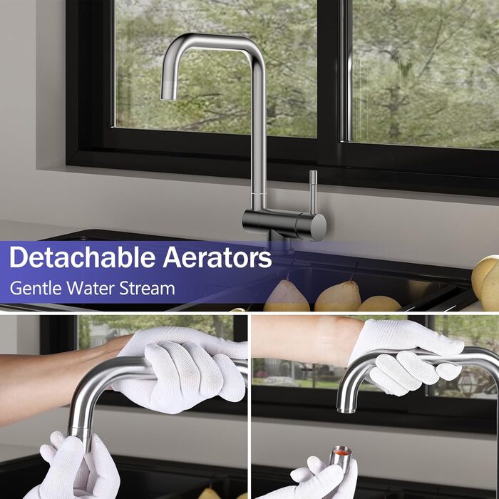 Змішувач кухонний висувний з нержавіючої сталі, 360° поворот, 4 режими, високий вилив, для мийки, ABS-розпилювач, G3/8 з'єднання (тільки для EU)