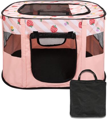 Складаний вольєр для тварин Belle Vous Pink - для собак та котів, знімний дах, для дому та вулиці