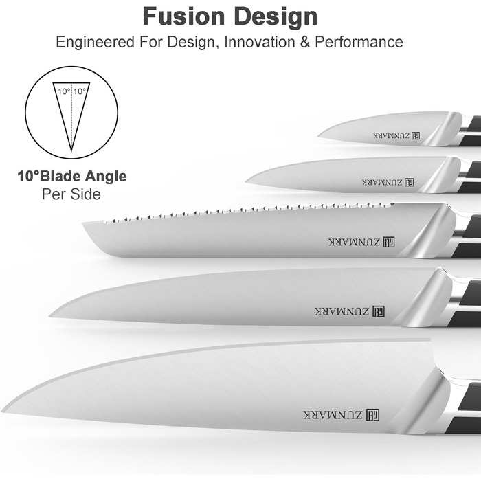 Набір ножів у блоці 13 предметів з нержавіючої сталі з ергономічними ручками, набір кухонних ножів для кухні, дерев'яний блок з шкіряним ремінцем