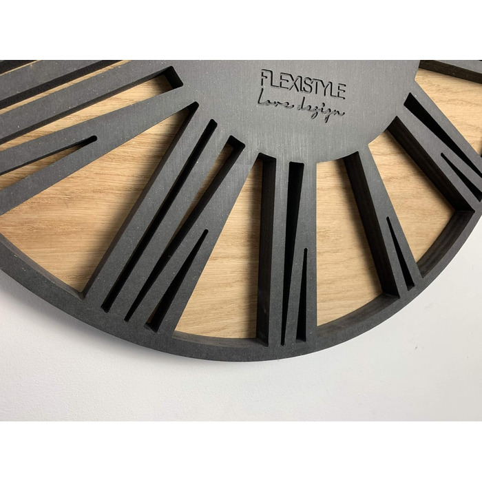 FLEXISTYLE Large Wall Clock Without Ticking Sounds, Wood Art Black, Living Room, Bedroom, Made in EU, z216-2 (50cm)