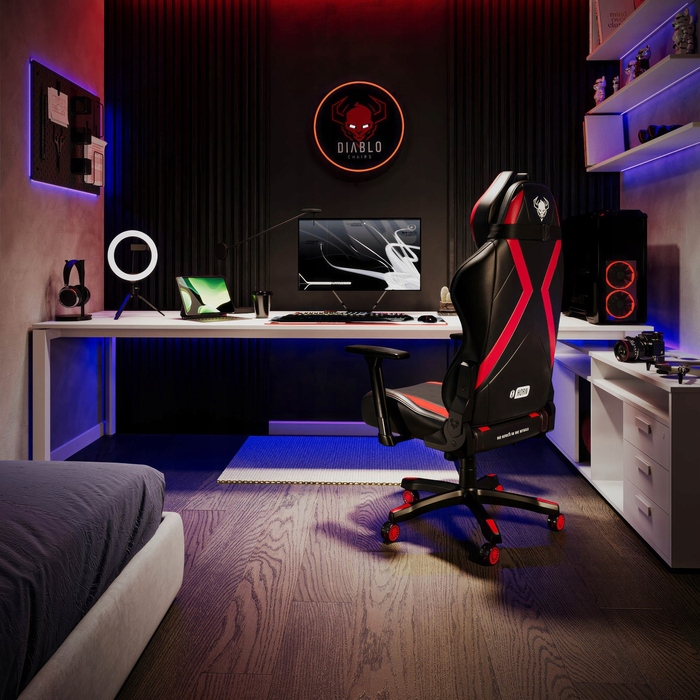 Ігрове крісло Diablo Chairs X-Horn 2.0, штучна шкіра, чорно-червоне