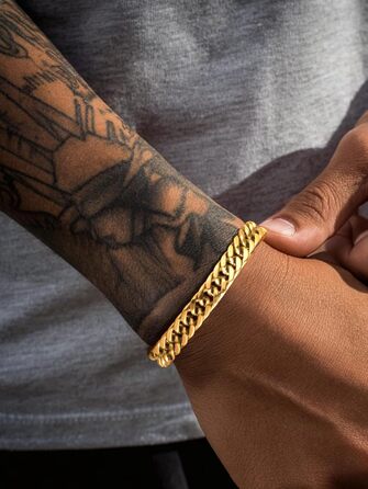 Чоловічий браслет PROSTEEL з нержавіючої сталі з 18K позолотою, чорний танкерний браслет, важкий ланцюговий браслет для чоловіків та підлітків, браслет-ланцюг Hip Hop Rapper, модні прикраси 8 мм/12 мм/16,5 мм/17 мм (8 мм золото, 23 см)
