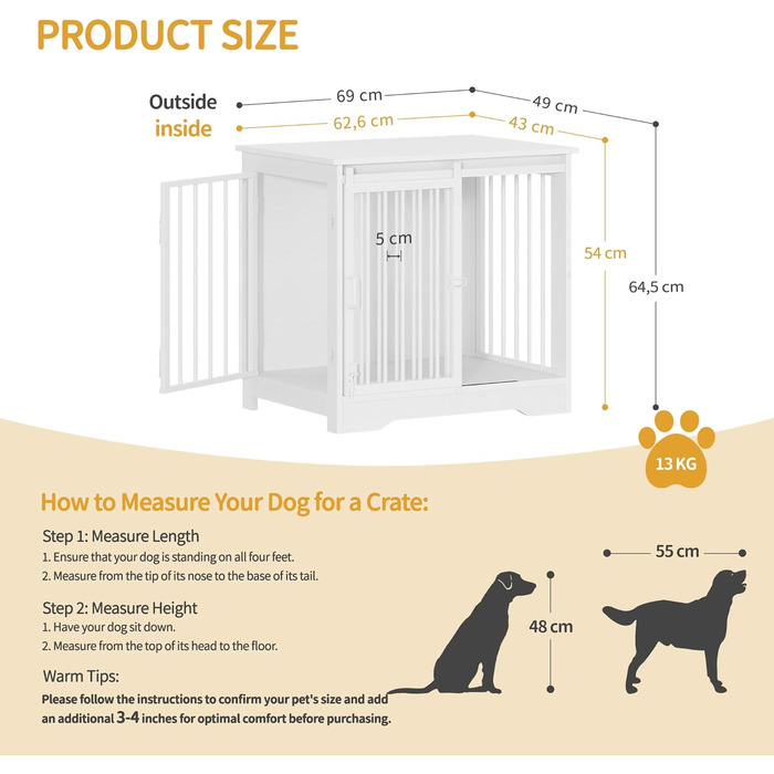 Сучасний вольєр для собак Hzuaneri DFC84301B, 69x49x64.5 см, з 2 дверцятами, для дому