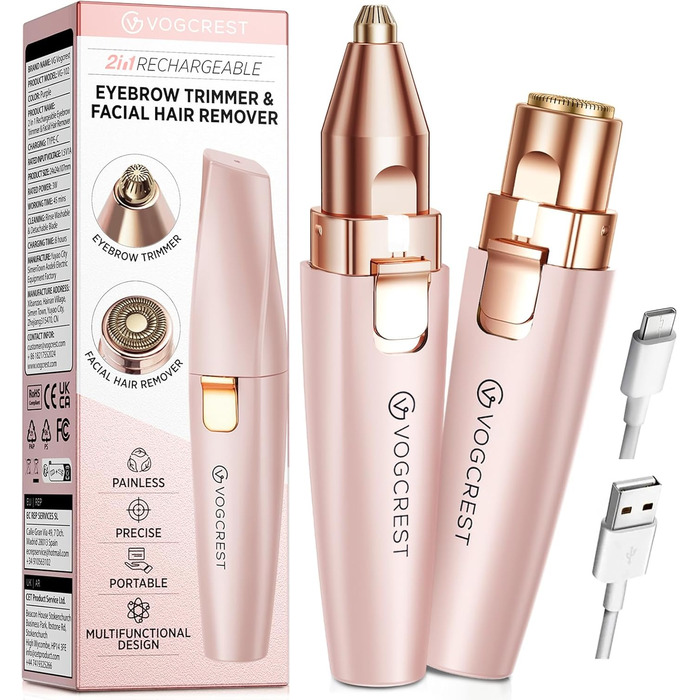 Триммер для обличчя та брів 2-в-1 VG VOGCREST з LED-підсвічуванням (Рожеве золото)