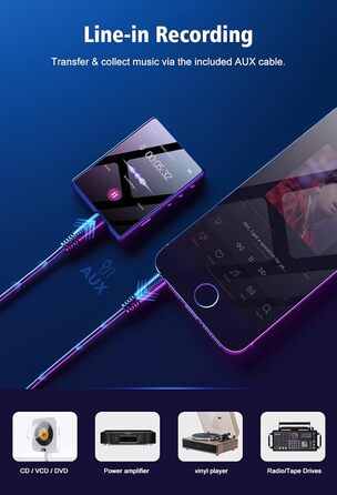 MP3 плеєр Mechen Bluetooth 32GB з динаміком, USB-C, FM-радіо, записом, Hi-Fi звук, тривалий час роботи, підтримка карт пам'яті, чорний