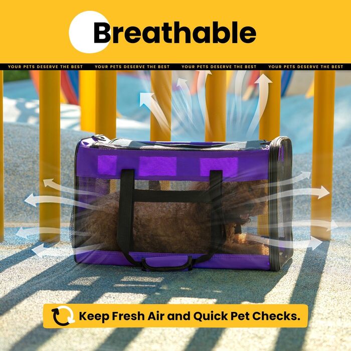 Транспортна переноска для котів Conlun, м'яка переноска з сіткою з 4 сторін, підходить для перевезення літаком, для кошенят та малих котів до 6 кг, складана, розмір 51x31x31 см, фіолетовий колір