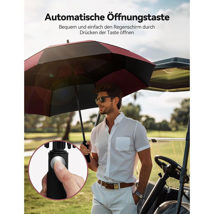 TECKNET Головний парасолька велика XXL, гольф-парасолька 68 дюймів, стійка до вітру, з подвійною конструкцією, вентильована, з великою ручкою EVA, для жінок та чоловіків, чорна та червона, діаметр 150 см