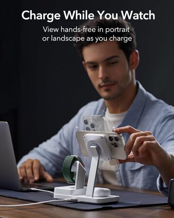 Зарядний пристрій ESR 65W GaN 6-в-1 з підтримкою MagSafe, білий. Сумісний з iPhone 17/16/15/14/13/12, Apple Watch, AirPods та USB A/C пристроями