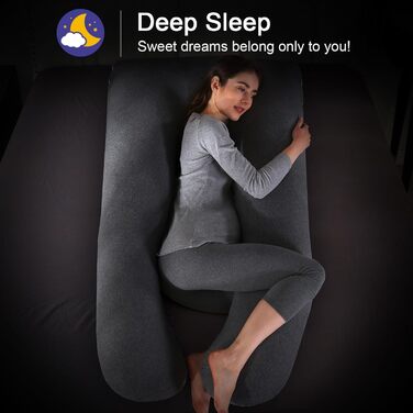 Вагітний подушок U-подібної форми SHANNA, подушка для сну на боці, подушка для годування, бавовняний чохол, велика подушка для підтримки, комфортна подушка для дорослих, подушка для тіла, бавовна, чорний колір, 70 x 145 см