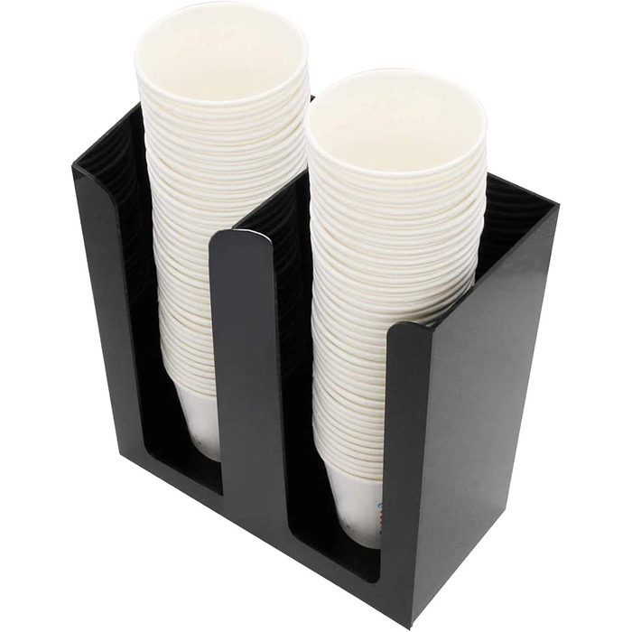 Together-Life Paper Cup Organizer Dispenser, Disposable Cup Lid Holder, Display Storage, Coffee, Milk, Tea Shop, Restaurant Supplies, Halloween Party Accessories (2 Compartments, black)
