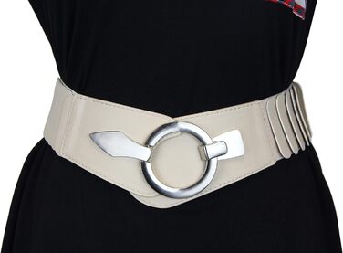 Жіночий еластичний пояс-гурт на талію Vanessa & Melissa, бежевий, 80 см (85-105 см талія), з срібною пряжкою