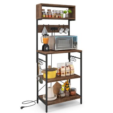 Стельовий стелаж COSTWAY для кухні з розеткою, з гачками, 60 x 42 x 153 см