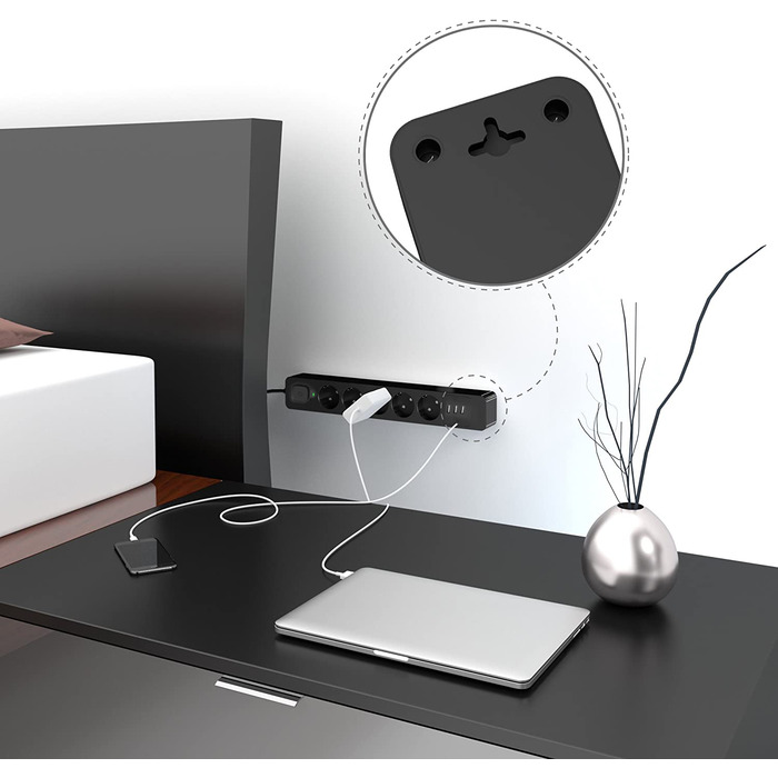 Мережевий фільтр (подовжувач) з 3 USB-портами, вимикачем та захистом від перенапруги, 1.5 м