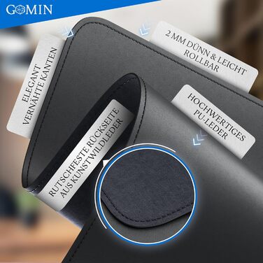 Підкладка під стіл GOMIN 80x40 см - PU шкіра, вологостійка та антиковзаюча - для ноутбука, офісу та дому - чорна