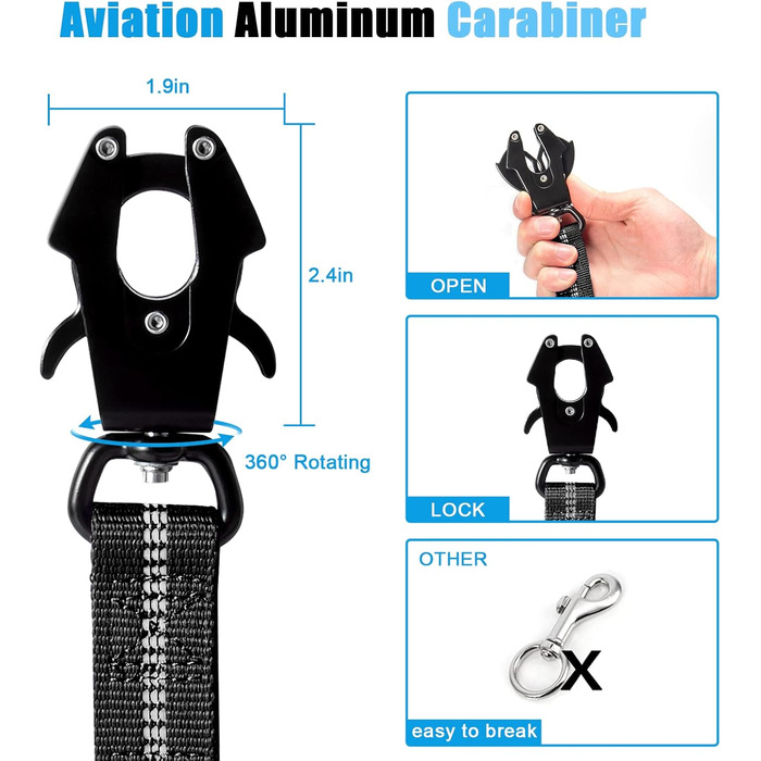 Міцна тактична повід для собак Raiput Bungee, 1.2-1.8 м, без ривка, з карабіном, світловідбиваючий, амортизуючий, з авторемнем безпеки (Чорний, 4-6 FT Bungee)