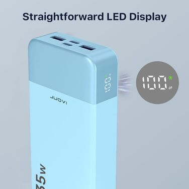 Power Bank JUOVI J2651, 20000mAh, 35W, USB-C, QC3.0+PD3.0, для смартфонів, планшетів та навушників (блакитний)