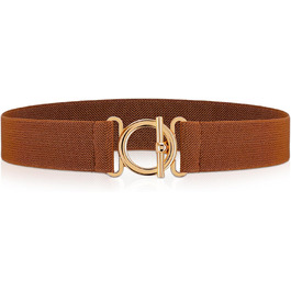 Жіночий еластичний ремінь Amaxiu з золотою пряжкою, тонкий для джинсів, штанів, суконь (світло-коричневий)