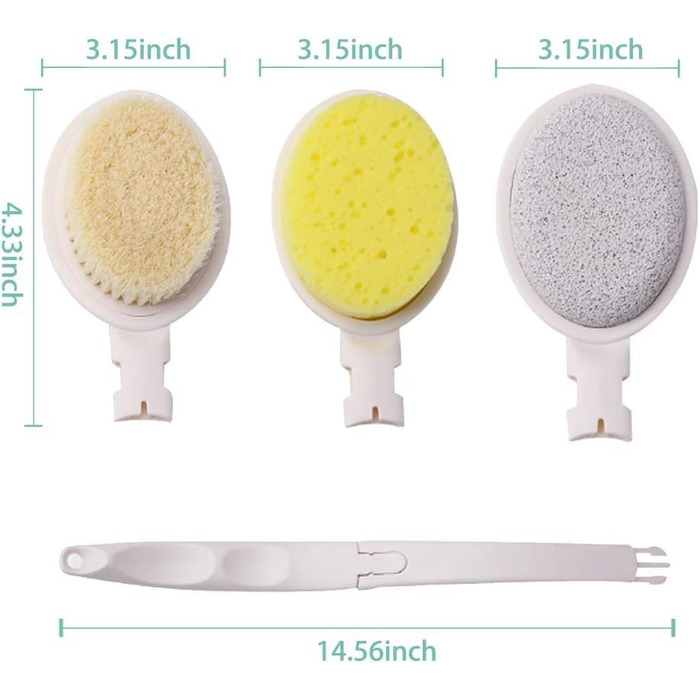 Набір для скрабу тіла 3-в-1: щітка для душу, щітка для спини та губка для пілінгу з нейлоновими щетинами