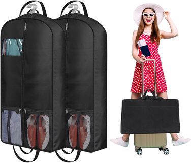 Чохли для одягу 2 шт. - мішки для зберігання одягу, 108x60x15 см, чорні мішки для одягу з блискавкою, захист від пилу та вологи для вечірніх та весільних суконь