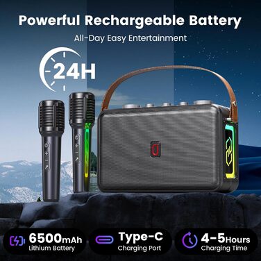 Караоке-система HWWR MS81 з 2 мікрофонами Bluetooth 5.3, підтримка USB/TF-карти/AUX, функція запису, для дому та вечірок, чорний колір