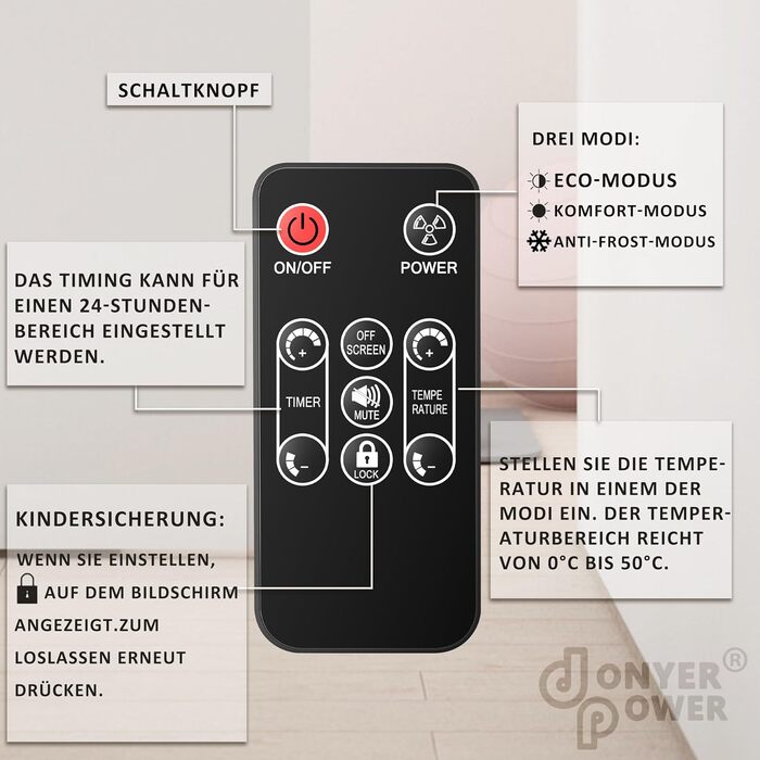 Конвектор DONYER POWER 2500W з Wi-Fi, 24H таймер, дистанційне керування, скло, настінний/підлоговий