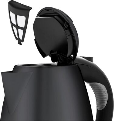 WMF Stelio Electric Kettle, Stainless Steel, 1.7L, Electric Kettle with Scale Filter, 2400 W, Illuminated Water Level Indicator, Matte Black Stainless Steel