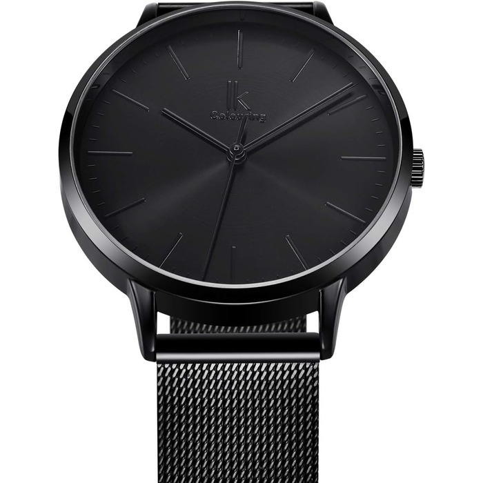 Годинник жіночий Alienwork IK Minimalist, ультратонкий, сітка, чорний ремінець / чорний корпус / чорний сітчастий ремінець
