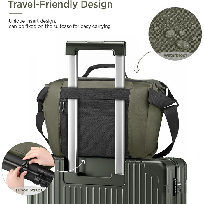 Сумка для камери TAAOKA: DSLR/SLR/беззеркальні камери, водонепроникна, з кріпленням для штатива, Crossbody (Темний зелений)