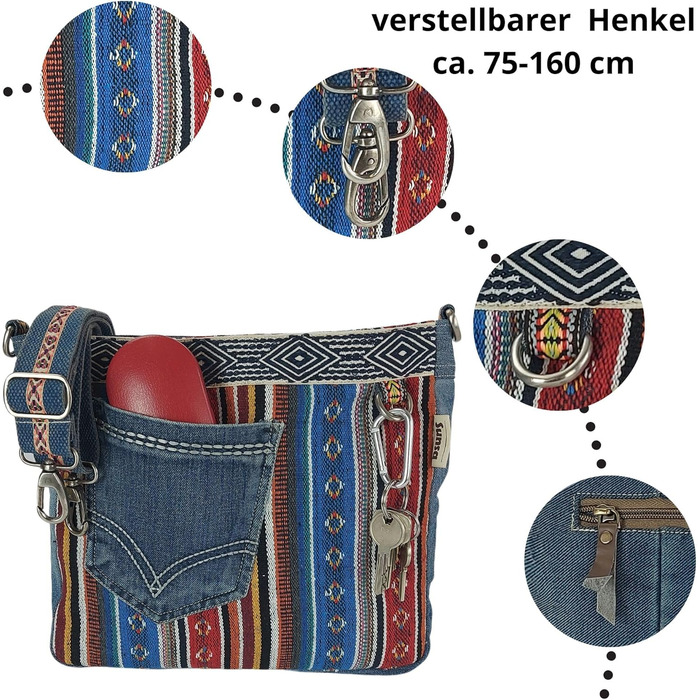 Sunsa Women's Bags Crossbody Bag Handbag Canvas & Jeans. Large Boho Crossbody Bag/Bag Shoulder Bag, Gift Ideas for Women/Girls Sustainable Products (Blue/Red/Colorful)