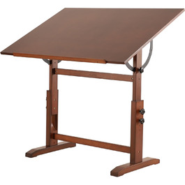 VISWIN Adjustable Art Drawing Table - Large Wooden Easel for Artists - Height & Tilt Adjustable, Solid Pine Wood, Studio Painting Table, Walnut Finish