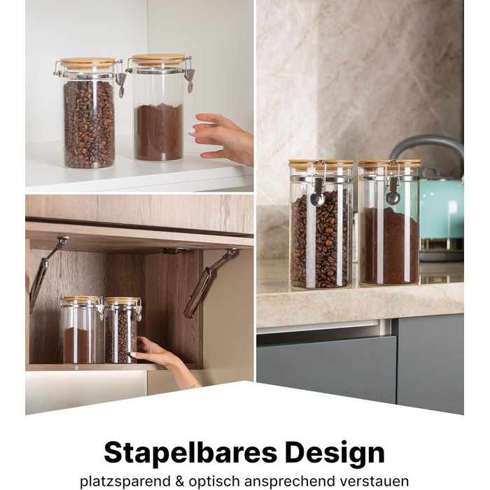 Набір кавових контейнерів Deco haus® 2 шт. з етикетками, 1,3 л - для кави, цукру, борошна, мюслі. Повітряно-непроникні контейнери для зберігання продуктів.