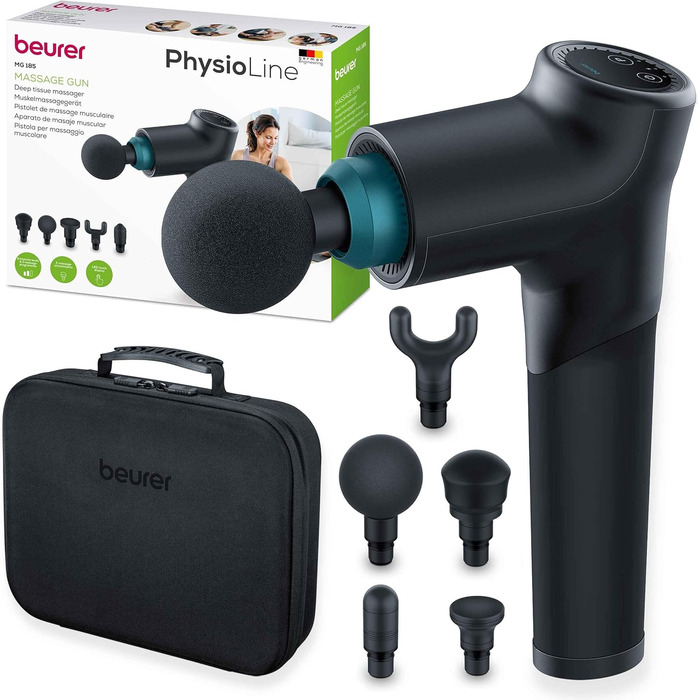 Beurer MG 99 Massage Gun - Percussion Muscle Massager with 4 Attachments, 5 Intensity Levels & Rechargeable Battery (Pro Edition)