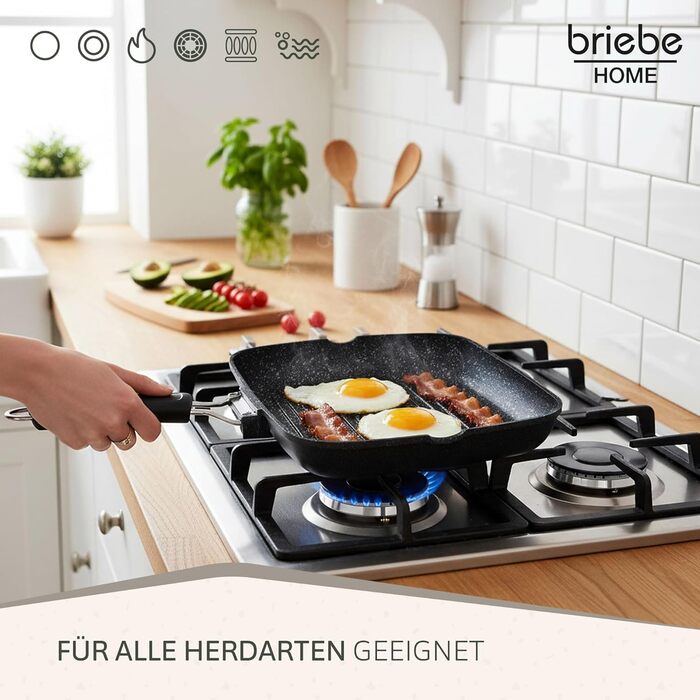 Гриль-сковорода Brieve Black Titanium індукційна, алюмінієва з антипригарним покриттям, складана, 34x24 см