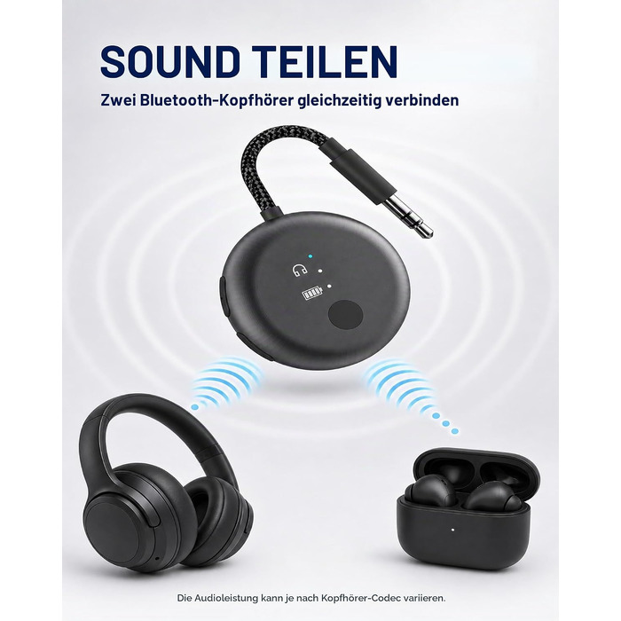 Bluetooth-адаптер для літака Avantree SoundJet R1 для AirPods та бездротових навушників, 25 годин роботи, металевий чорний