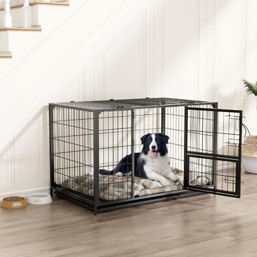 Клітка для собак VOWNER, міцна, 93x56x60 см, для малих та середніх порід, 3 двері, знімні двері та піддон, чорна