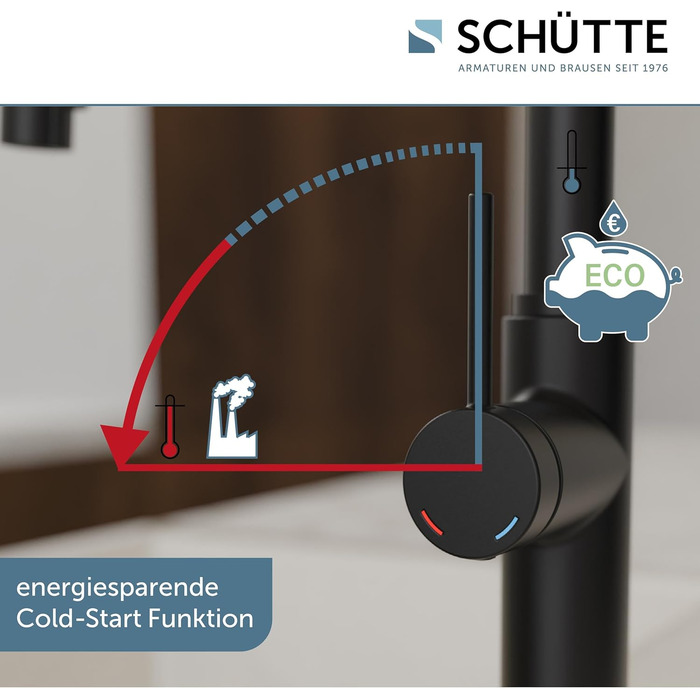 Кухонний змішувач SCHÜTTE 79562 Blackpool з висувною лійкою, поворотний на 360°, з однорідним змішувачем, чорний