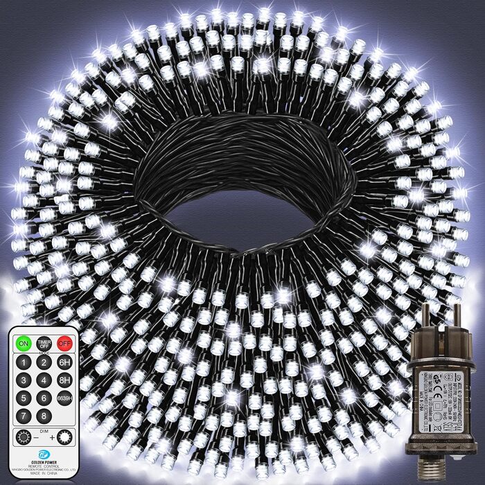 Льо́мка́ гірля́нда 100 LED, білий колір, для зовнішнього використання, вологостійка, 8 режимів, з пультом дистанційного керування та таймером. Підходить для декорування вечірок, свят, садів, балконів, ялинок. 1000 LED.