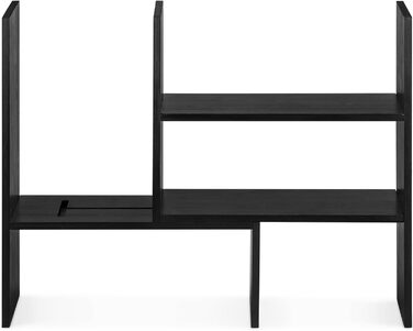 Navaris Acacia Desk Organizer 64x15.5x40 - Desk Shelf Organization System Adjustable - Corner Shelf for Kitchen Office Bathroom Shelf Attachment - Natural (Black)