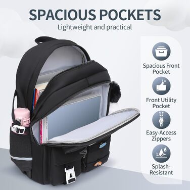 Дитячий рюкзак для підлітка: для школи, ноутбука, подорожей (17 дюймів, чорний)