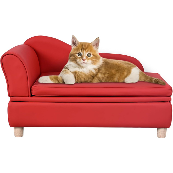 Софа для собак та котів Yoonnie Room з PU-шкіри з місцем для зберігання, дерев'яний каркас, подушки, ліжко для маленьких тварин, диван для цуценят та котів (Перловий білий)