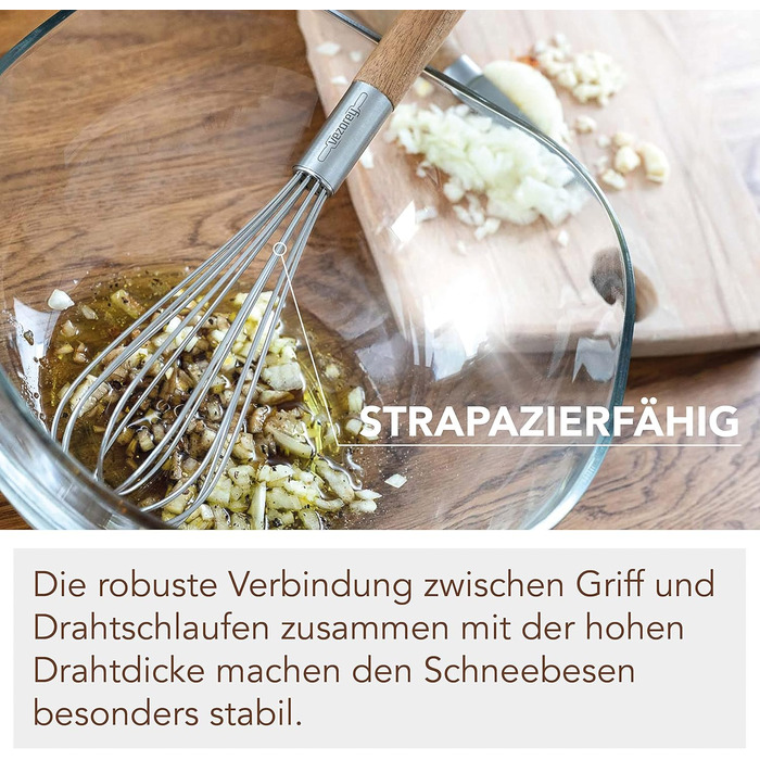 Преміум вінчик для збивання з дерев'яною ручкою з акації 28 см - високоякісний вінчик для збивання з нержавіючої сталі для кухні (стійкий до корозії) - дизайнерський вінчик та ручний вінчик з дерева