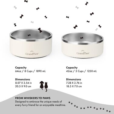 Нержавійна миска для собак та котів GrandTies з гравіюванням, велика (1890 мл), BPA-free, ізольована, для дому та вулиці