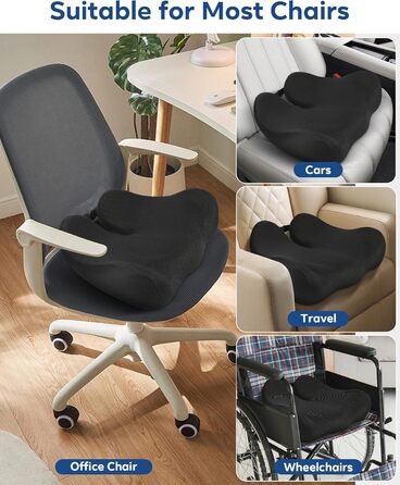 Ортопедична подушка для сидіння Feagar з memory foam - ергономічна подушка для офісного крісла, авто та дому - для полегшення болю в куприку при тривалому сидінні, неслизька (до 100 кг)