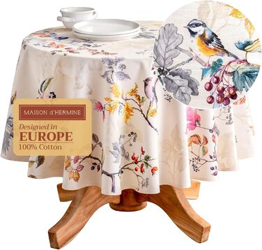 Скатертина Maison d' Hermine Equinoxe, 100% бавовна, бежева, кругла 170 см, для кухні, їдальні, свят, весіль