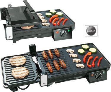 Rosenstein & Söhne 2-in-1 Electric Table Grill with Contact Grill & Grill Plate - 2000W