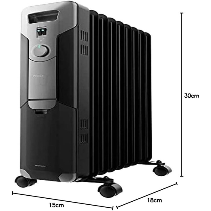 Електричний масляний радіатор Cecotec ReadyWarm 11000 Space - 2500 Вт, 11 ребер обігріву, 3 режими, 25 м², з кабелеутримувачем, ручкою та колесами (білий/чорний, 2000 Вт)