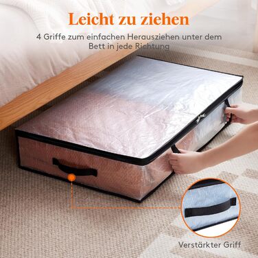 Органайзер для зберігання під ліжком Lifewit, 4 шт., 60л, прозорий, для ковдр, одягу, з посиленими ручками