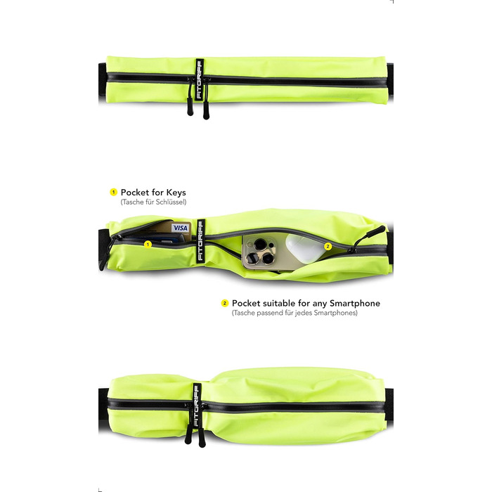 Пояс для телефону Fitgriff® - спортивний пояс для бігу, джогінгу, фітнесу. Підходить для смартфонів S–M (62–90 см обхват талії), M-L (85–120 см обхват талії), колір: Neon Yellow