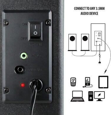 GOgroove 2.1 Аудіосистема для ПК з LED-підсвіткою: Комп'ютерні колонки, сабвуфер, ігрова стереосистема