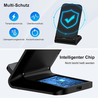 Бездротова зарядка 15W для Samsung Galaxy S25 Ultra, S24 FE, S23, S22, S21, S20, Z Flip6, Google Pixel 9 Pro, 8, 7, 6, iPhone 16, 15, 14 - чорний